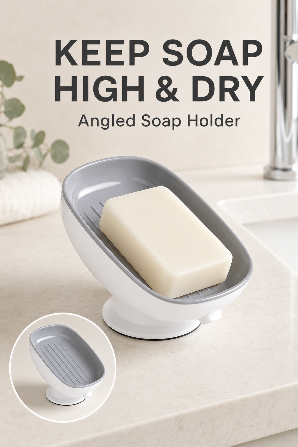 Self-Draining Suction Cup Soap Dish – 2-Pack, ABS & Silicone, Damage-Free Wall Mount, 13x9cm