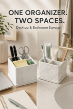 Bathroom Caddy & Toothbrush Organizer – BPA-Free Silicone, Marble Pattern, 3.7x3.7x3.8in, Black/White