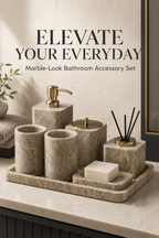 Marble Bathroom Accessories Set – Emperador Stone, Gold Accents, Soap Dispenser & Vanity