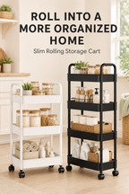 Rolling Storage Cart – 3 to 5-Tier BPA-Free Plastic, Mobile Utility Rack, White/Black