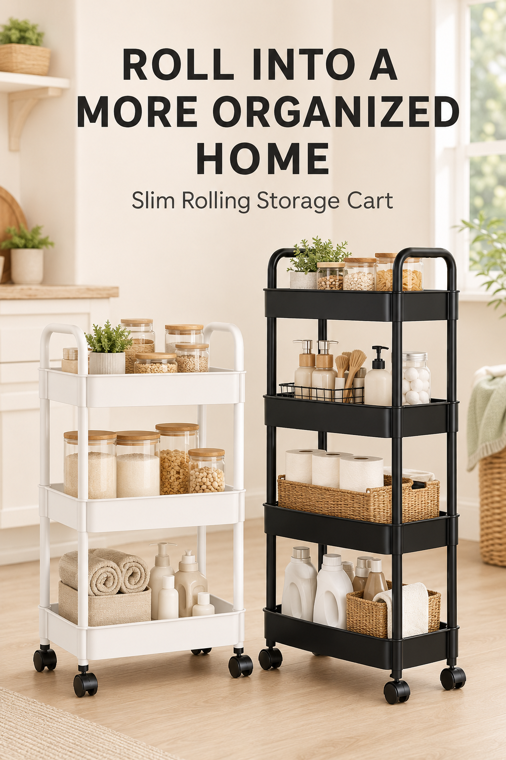 3-Tier Rolling Storage Cart – BPA-Free Plastic, Mobile Utility Rack for Kitchen, Bathroom & Bedroom