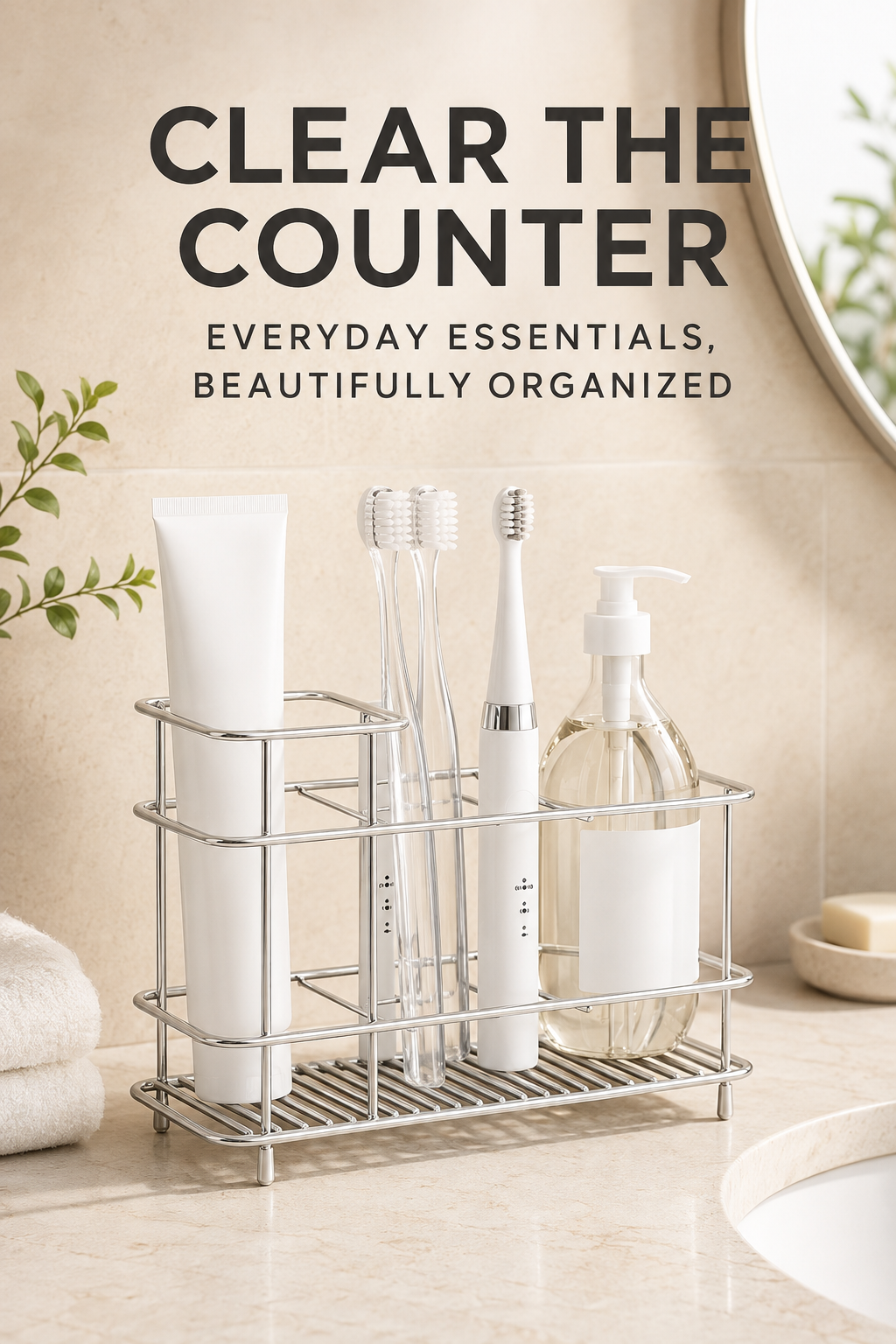 Stainless Steel Countertop Toothbrush Holder – Multi-Slot, Quick-Drain, Anti-Slip, 19x9x14cm