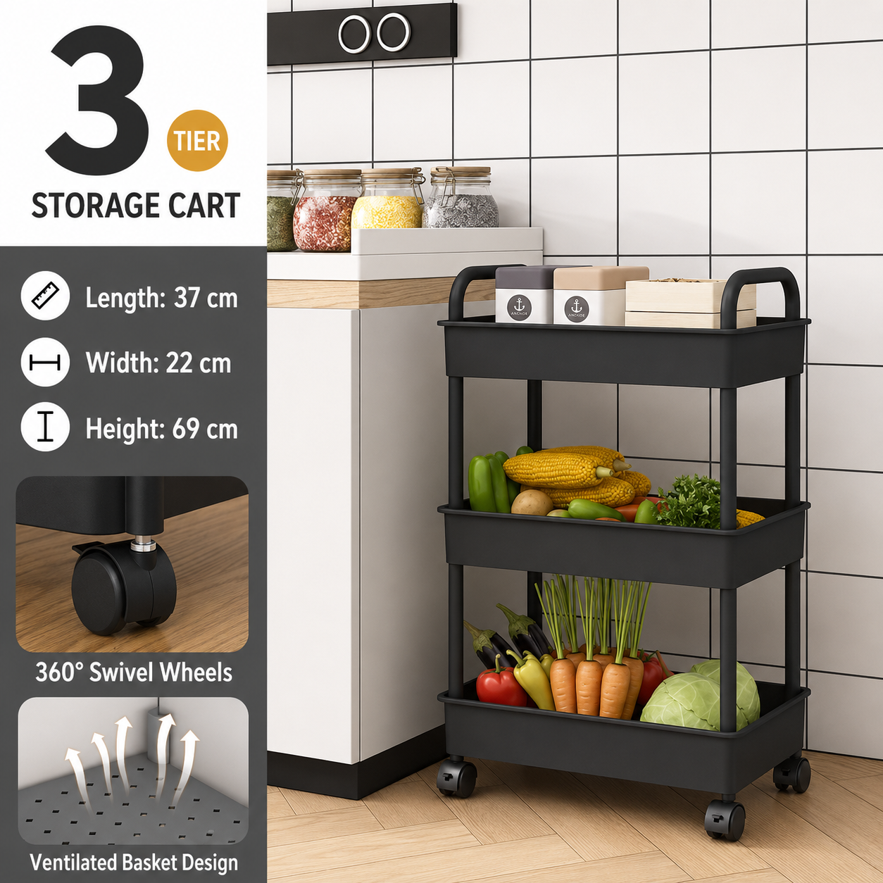 Minimalist Multi-Purpose Mobile Rolling Cart