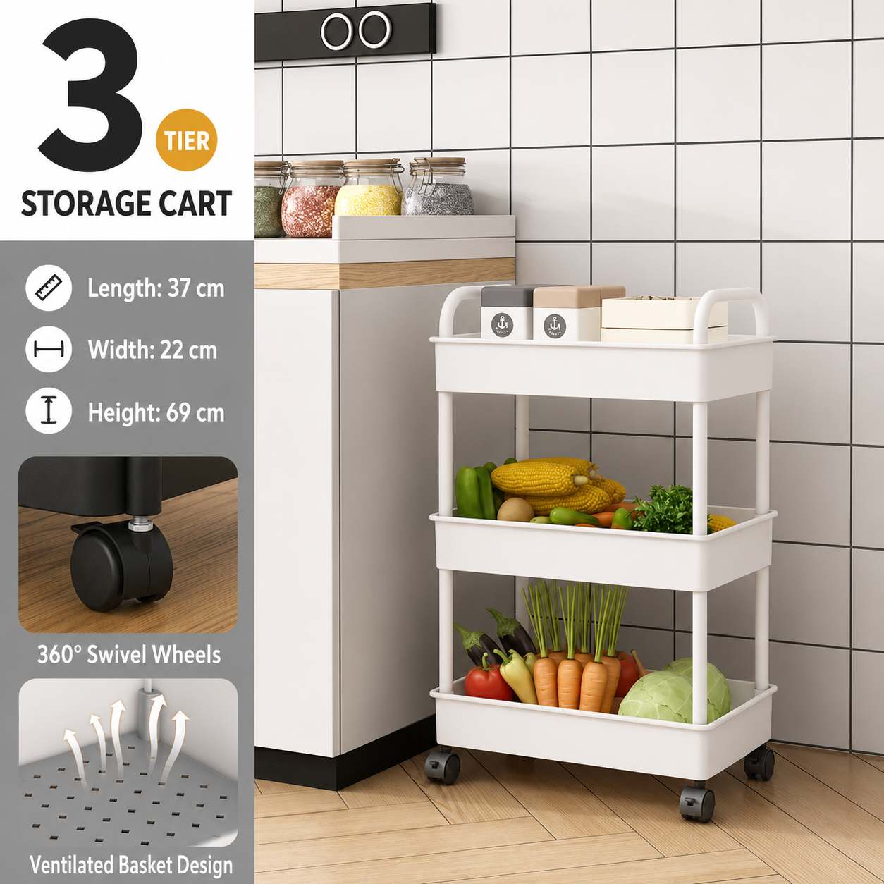 Minimalist Multi-Purpose Mobile Rolling Cart