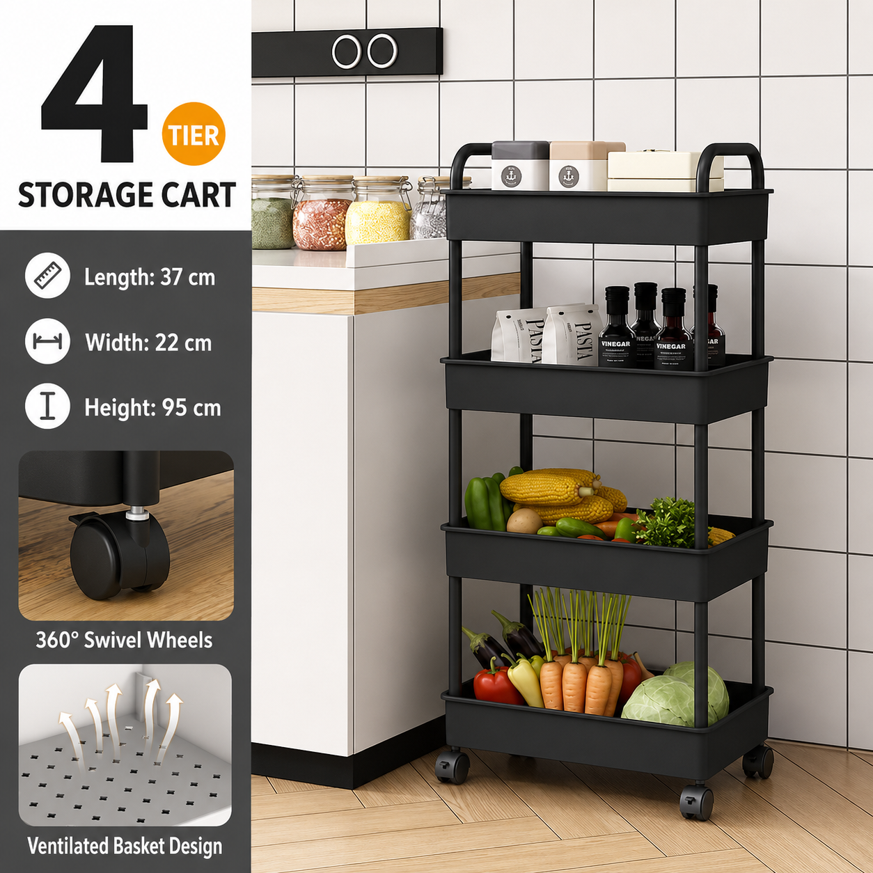 Minimalist Multi-Purpose Mobile Rolling Cart