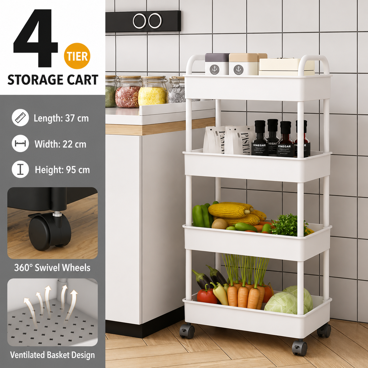 Minimalist Multi-Purpose Mobile Rolling Cart