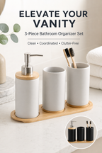 Ceramic Bathroom Accessories Set – Handcrafted Bamboo Base, Soap Dispenser & Tumblers