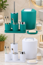 Bathroom Accessories Set – 8-Piece Ribbed Acrylic BPA-Free, Matte Black/Gray/White/Brown/Green