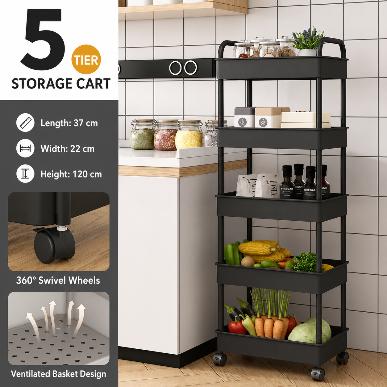 Minimalist Multi-Purpose Mobile Rolling Cart