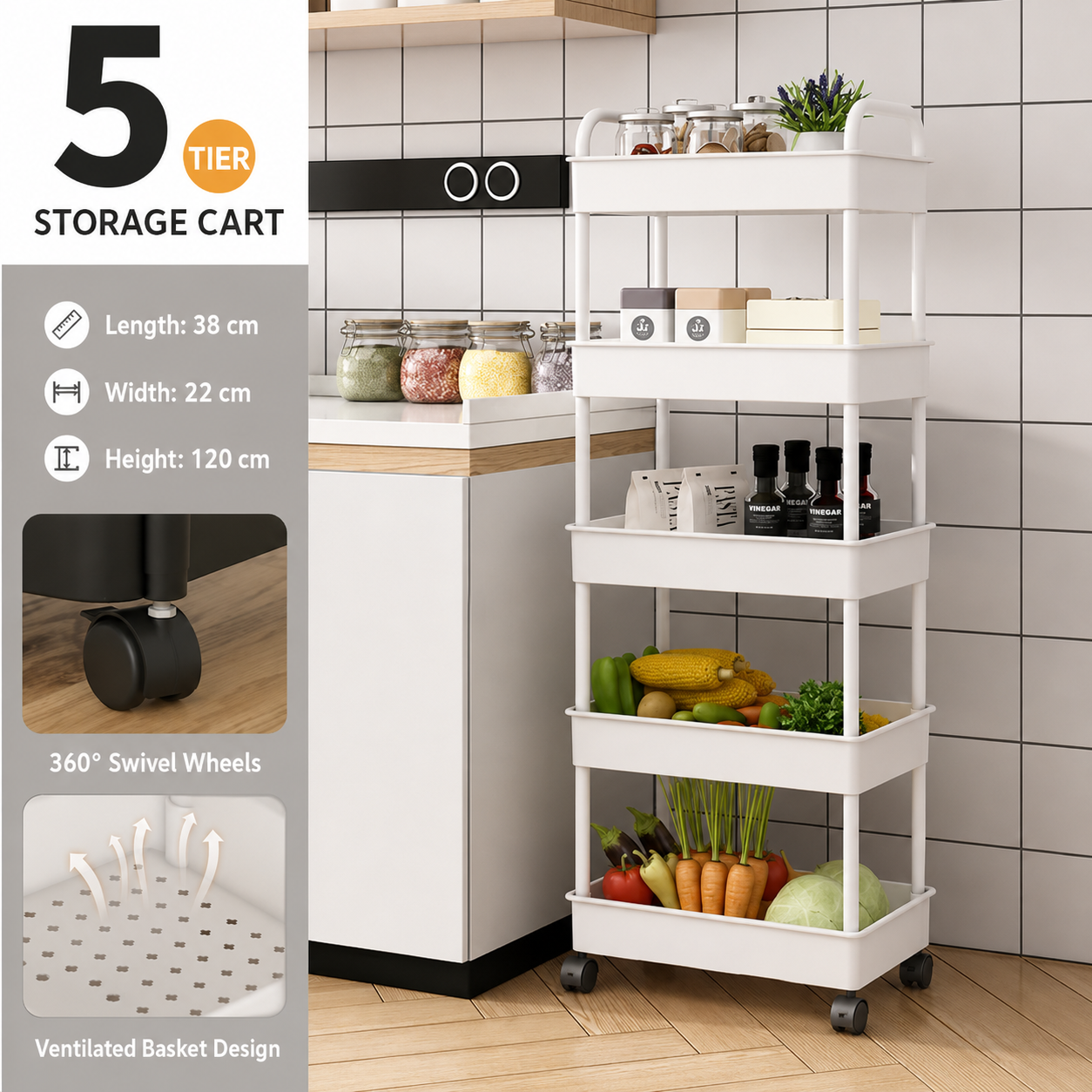 Minimalist Multi-Purpose Mobile Rolling Cart