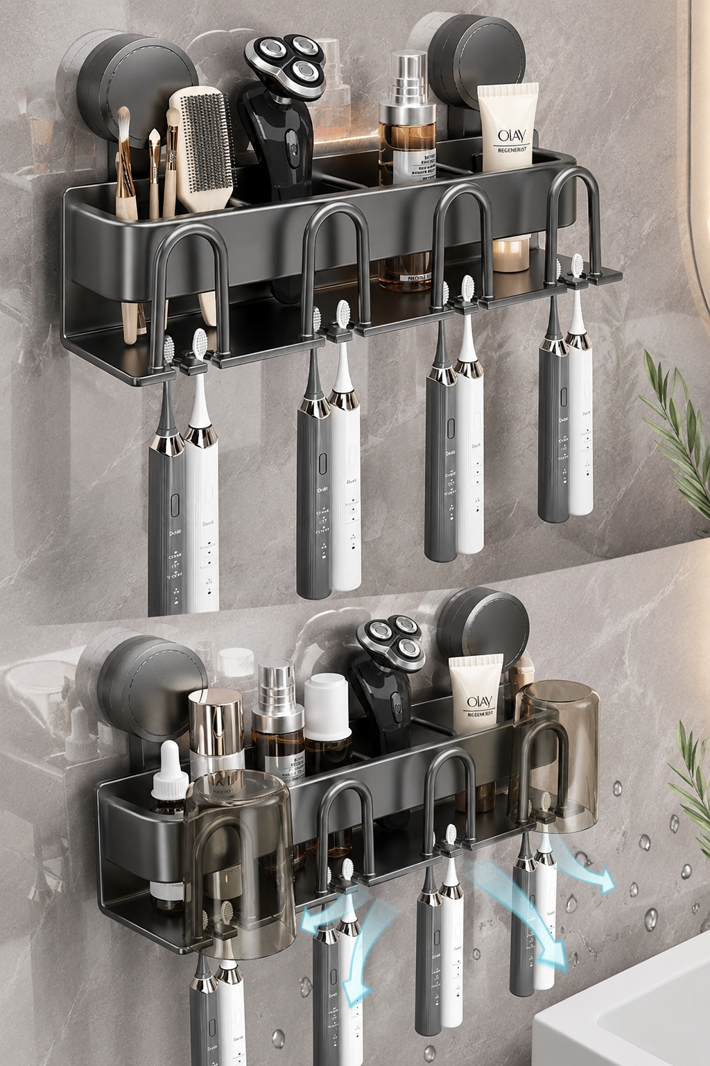 Wall-Mounted Toothbrush Holder & Bathroom Organizer – Aluminum Alloy, No-Drill Suction Mount
