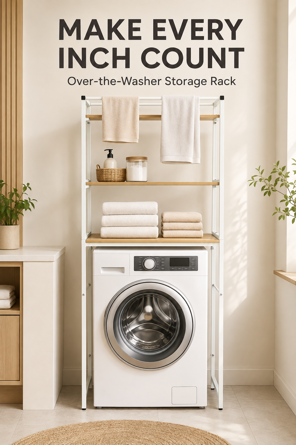 3-Tier Over-the-Washer Storage Rack – MDF & Iron Frame, Holds 10kg Per Shelf, 3 Color Options
