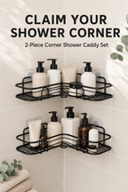 Corner Shower Caddy – No-Drill Adhesive, 4mm Stainless Steel, 10.2x10.2in, Black/White