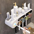 All-in-One Wall Mounted Toothbrush Holder & Toothpaste Dispenser