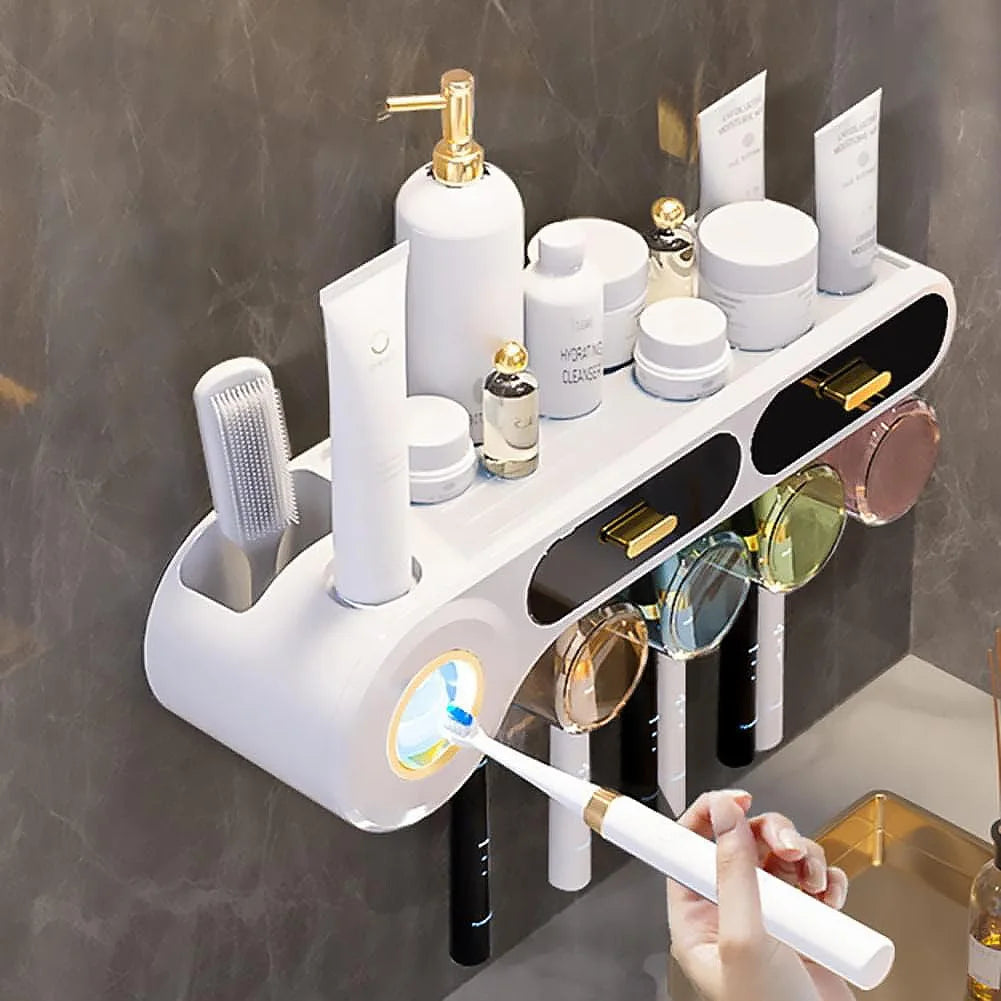 All-in-One Wall Mounted Toothbrush Holder & Toothpaste Dispenser