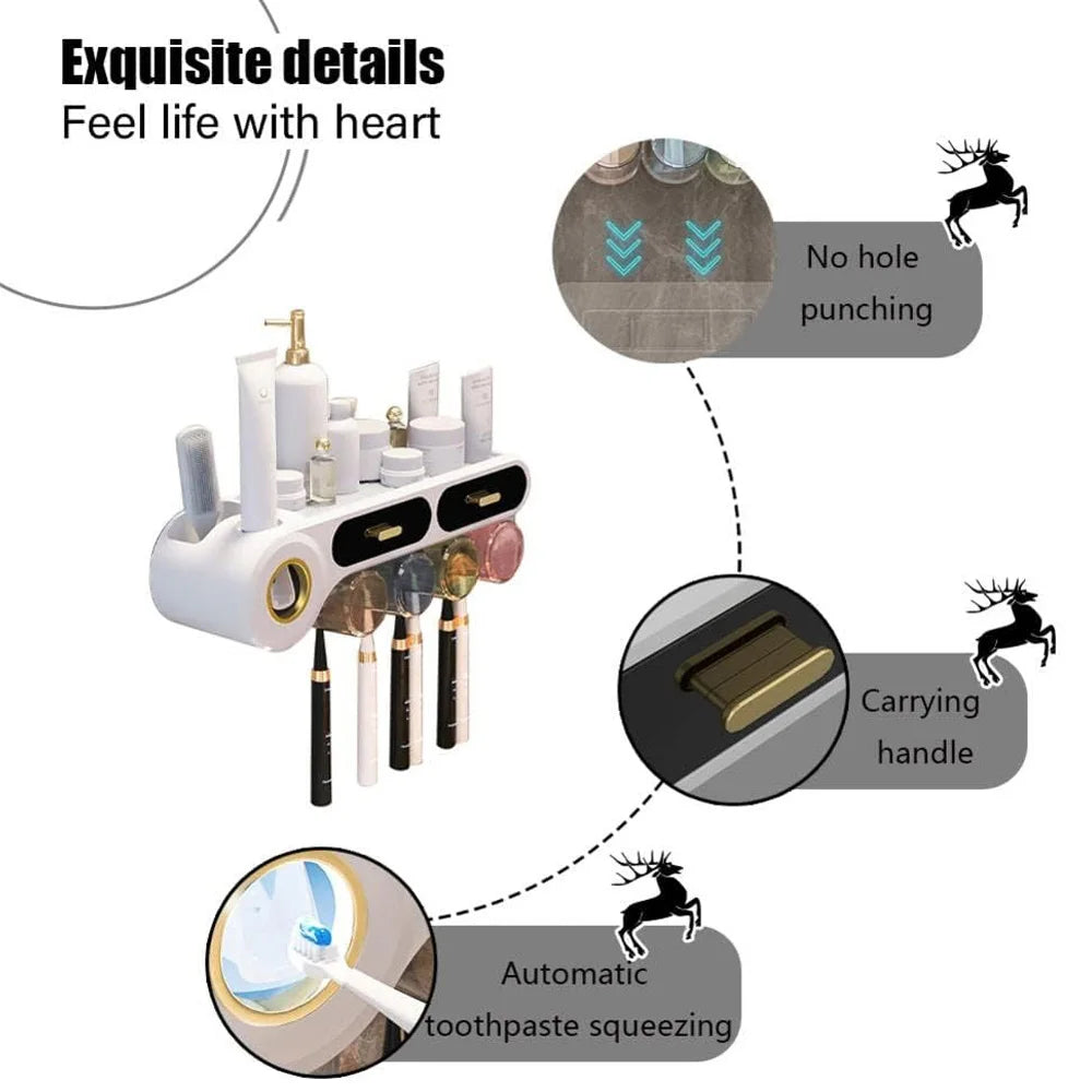 All-in-One Wall Mounted Toothbrush Holder & Toothpaste Dispenser