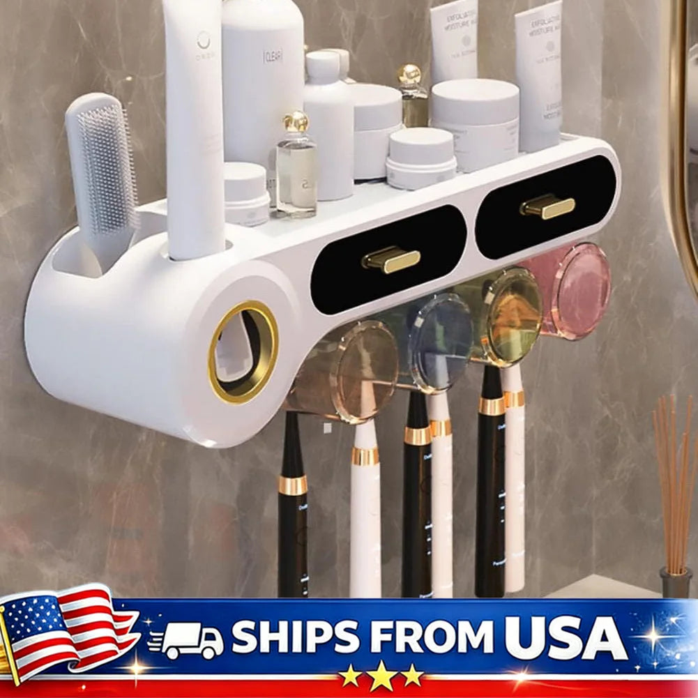 All-in-One Wall Mounted Toothbrush Holder & Toothpaste Dispenser
