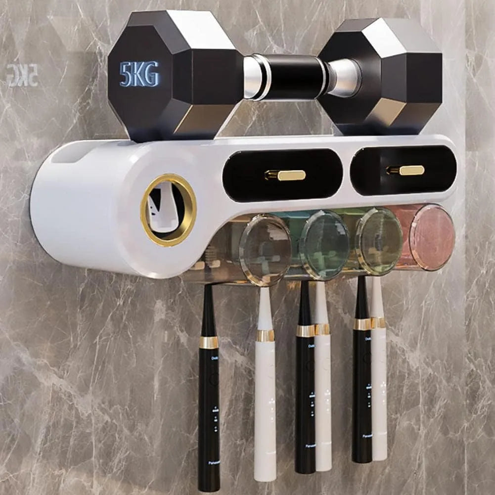 All-in-One Wall Mounted Toothbrush Holder & Toothpaste Dispenser