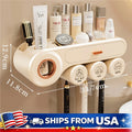 All-in-One Wall Mounted Toothbrush Holder & Toothpaste Dispenser