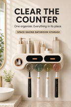 Toothbrush Holder with Toothpaste Dispenser – Wall-Mounted No-Drill, Storage Drawer, 16.5in, Beige/White