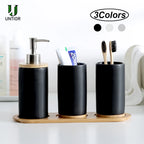 Modern Ceramic Bathroom Accessories Set with Bamboo Base