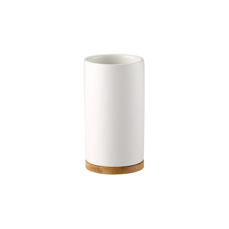 Modern Ceramic Bathroom Accessories Set with Bamboo Base