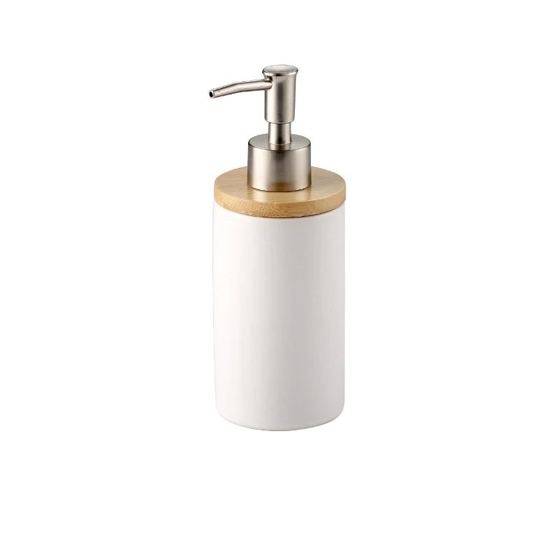 Modern Ceramic Bathroom Accessories Set with Bamboo Base