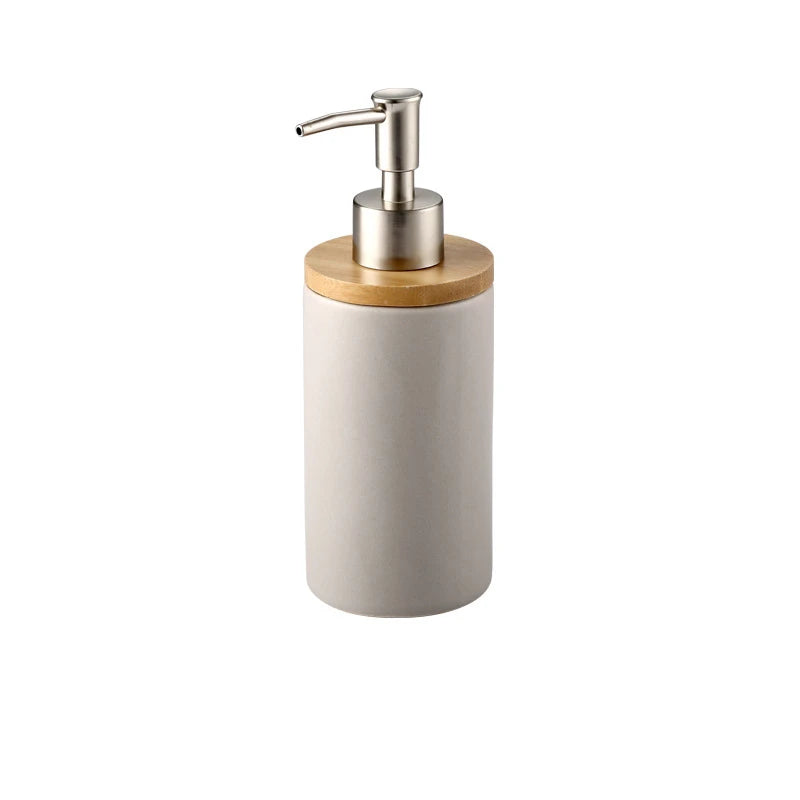 Modern Ceramic Bathroom Accessories Set with Bamboo Base