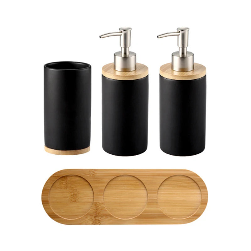 Modern Ceramic Bathroom Accessories Set with Bamboo Base