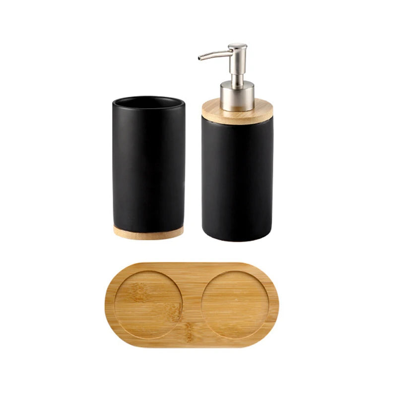 Modern Ceramic Bathroom Accessories Set with Bamboo Base