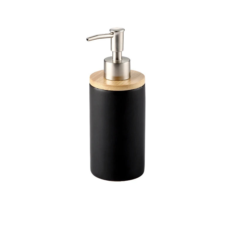 Modern Ceramic Bathroom Accessories Set with Bamboo Base