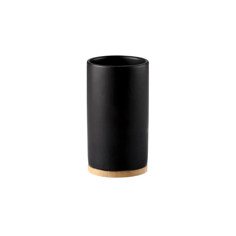 Modern Ceramic Bathroom Accessories Set with Bamboo Base