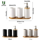 Modern Ceramic Bathroom Accessories Set with Bamboo Base
