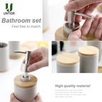 Modern Ceramic Bathroom Accessories Set with Bamboo Base