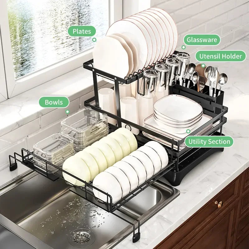 2-Tier Expandable Carbon Steel Dish Drying Rack
