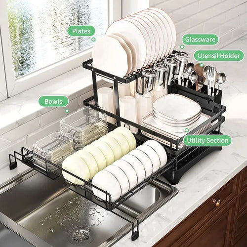 2-Tier Expandable Carbon Steel Dish Drying Rack