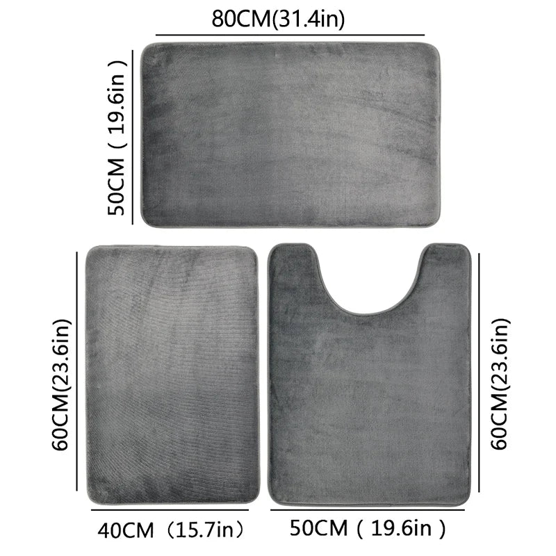 Bathroom Rug Set 3-Piece – Non-Slip Super Absorbent Bath Mat, Machine Washable, Khaki/Gray/Blue/Coffee