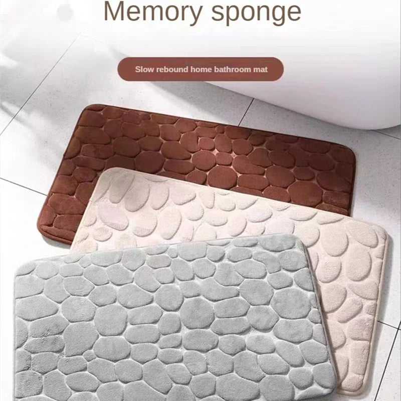 Non-Slip Bathroom Rug, Super Absorbent Quick-Dry Bath Mat, Soft 3D Cobblestone Bathroom Floor Mat, Machine Washable