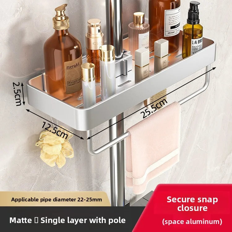 No-Drill Shower Rod Storage Organizer Rack