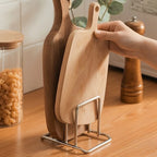Minimalist Stainless Steel Cutting Board & Pot Lid Organizer Stand