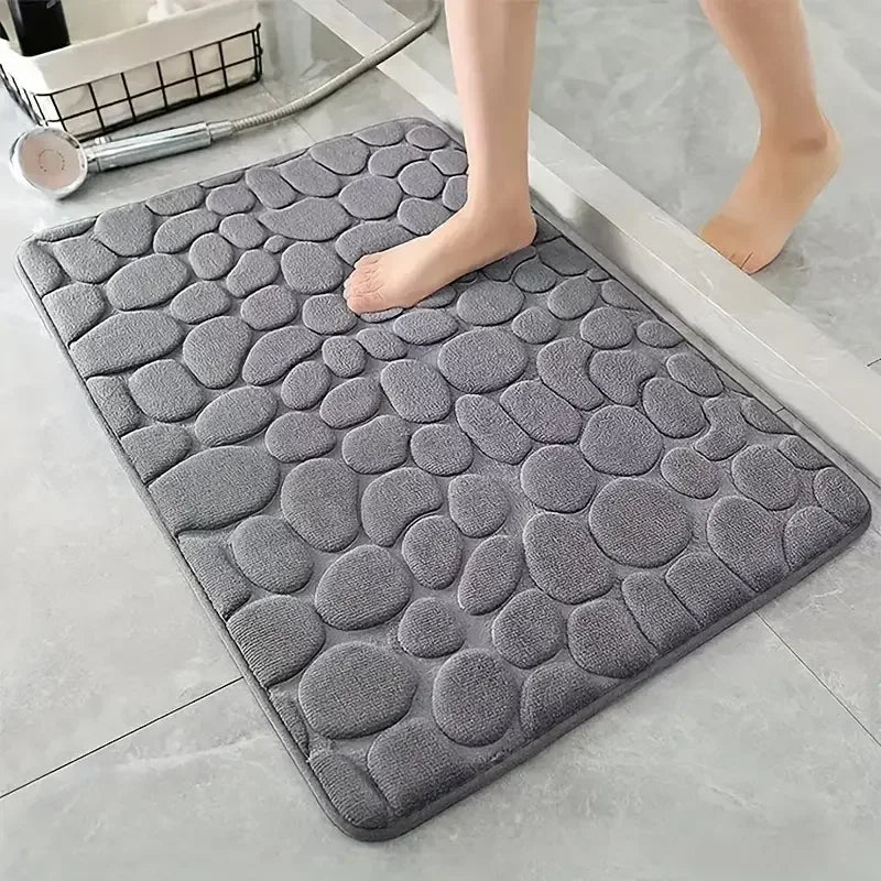 Non-Slip Bathroom Rug, Super Absorbent Quick-Dry Bath Mat, Soft 3D Cobblestone Bathroom Floor Mat, Machine Washable