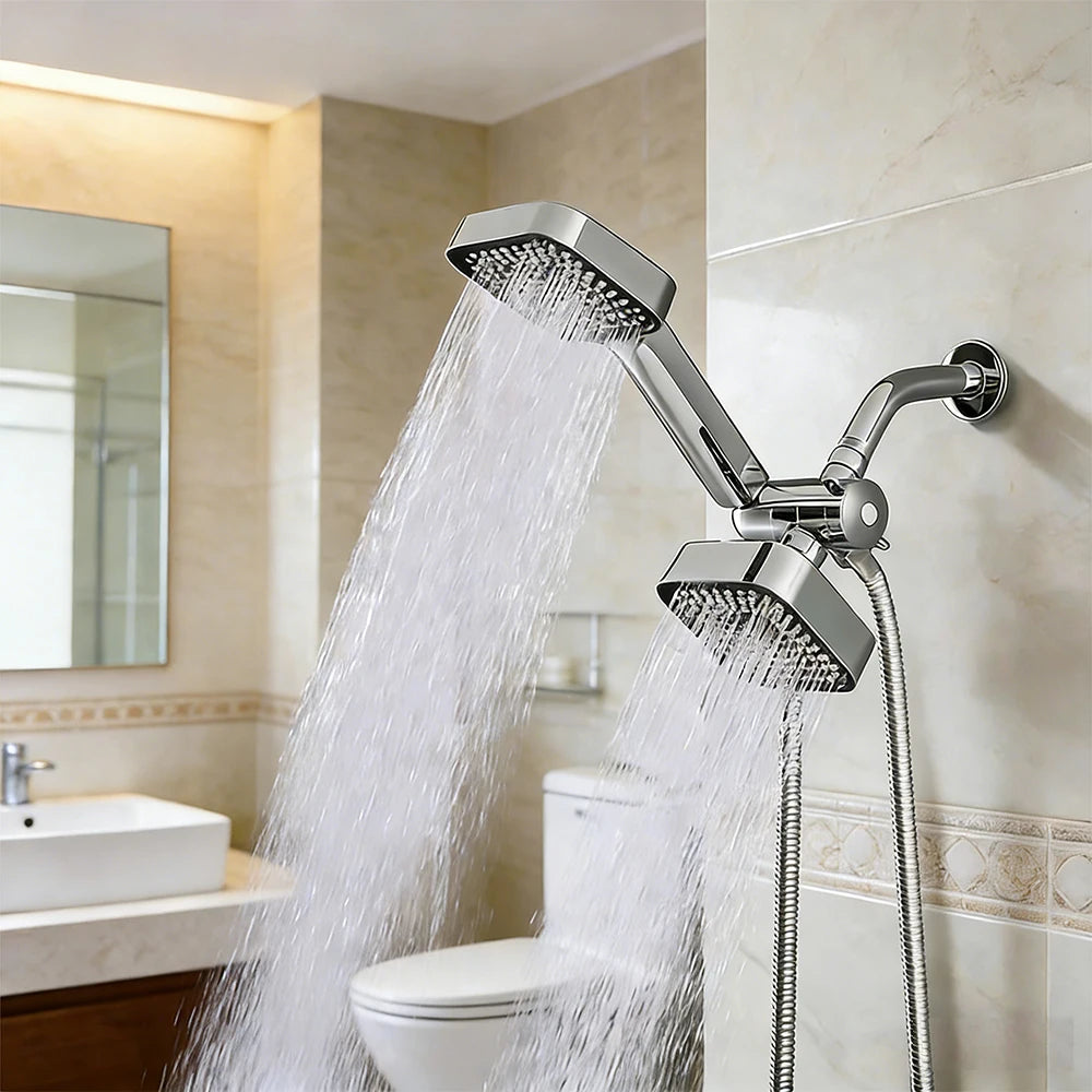 Dual Shower Head Combo with Handheld Spray, High Pressure Rainfall Shower Head, 3-Way Diverter & Stainless Steel Hose