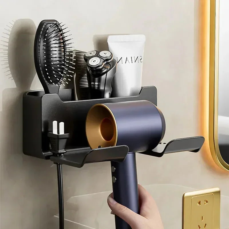 Premium Matte Black Hair Dryer & Styling Tool Organizer
