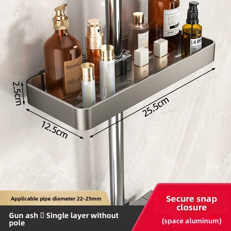 No-Drill Shower Rod Storage Organizer Rack