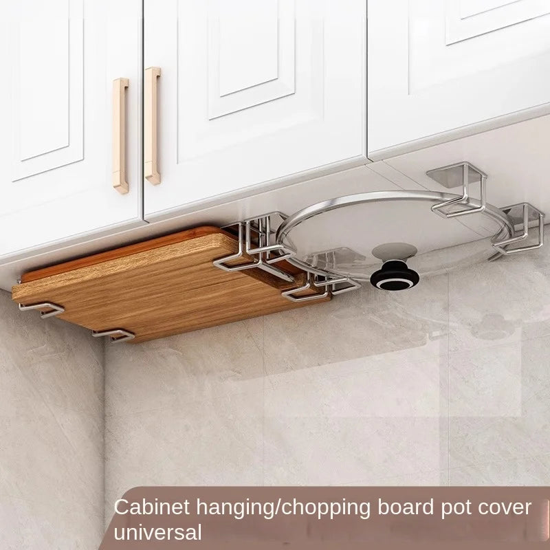 No-Drill Under-Cabinet Cutting Board & Pot Lid Holder – Space-Saving Kitchen Rack
