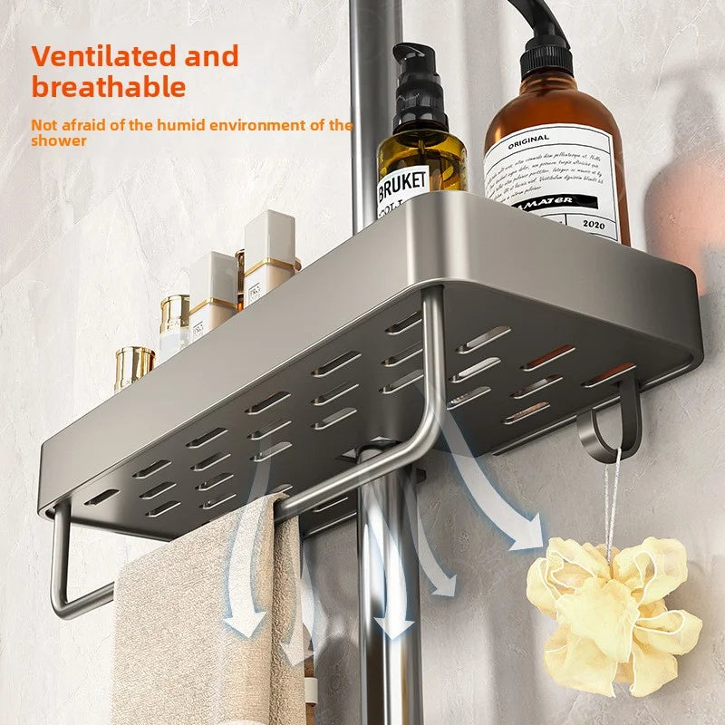 No-Drill Shower Rod Storage Organizer Rack