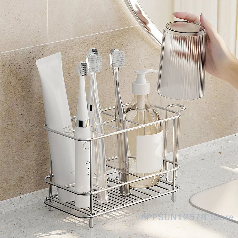 Minimalist Stainless Steel Countertop Toothbrush Holder