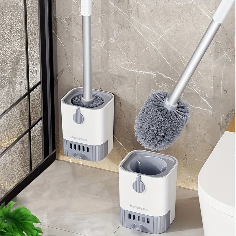 Silicone Toilet Brush and Holder, Wall Mounted Toilet Bowl Brush with Long Handle, Quick-Dry Bathroom Cleaning Set