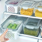 Airtight Fridge Organizer Bins with Removable Drain Basket