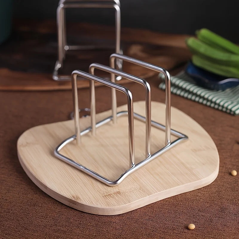 Minimalist Stainless Steel Cutting Board & Pot Lid Organizer Stand